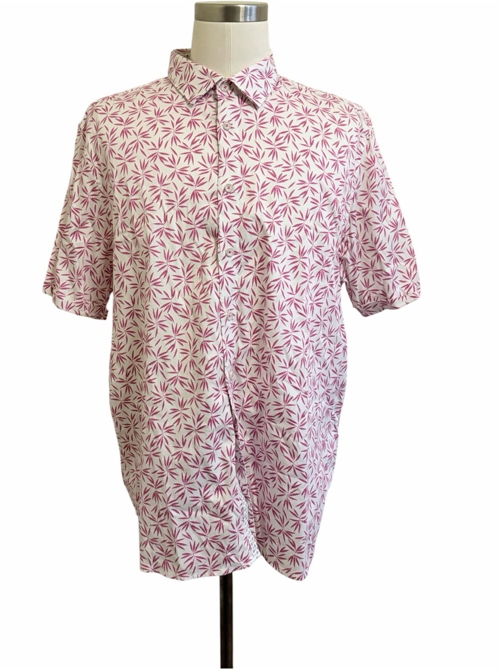 Ted Baker XXXL Men's White & Pink Palm Leaf Short-Sleeve Button-Down Shirt